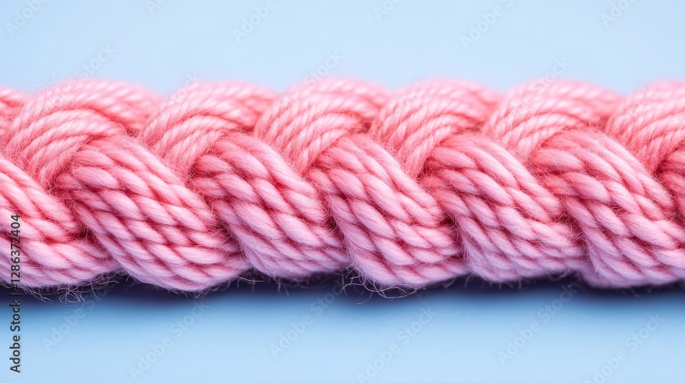 Poster thick pink braided rope close up texture showing intricate fiber details and strong interwoven patte