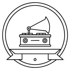 Retro Record Player Badge generative AI.