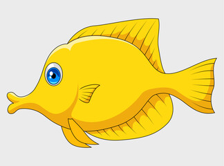 illustration of a yellow tang fish in cartoon style on a white background