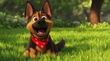 Animated German Shepherd in grassy park