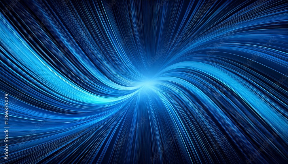 Wall mural blue curved lines vector background with light on curve lines and blue dark space for text and messa