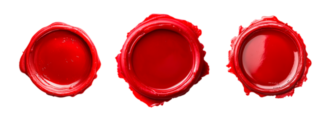 Set of red wax seal isolated on transparent background