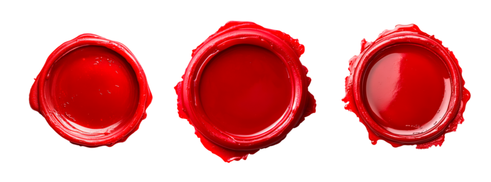Set of red wax seal isolated on transparent background