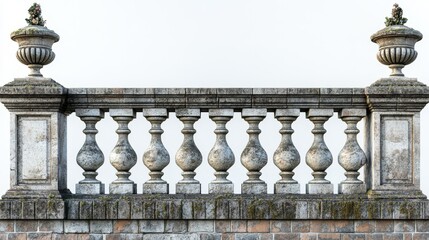 Raking bond brickwork supports an elegant stone railing in high-resolution detail