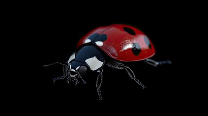 Photorealistic ladybug, macro photography, high resolution, highly detailed, on a black background, stock photo, sharp focus, high quality 