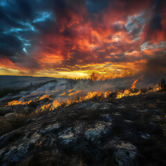 Naklejka premium Wild fire, natural disaster.