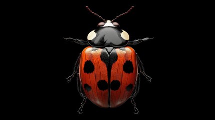 Photorealistic ladybug, macro photography, high resolution, highly detailed, on a black background, stock photo, sharp focus, high quality 