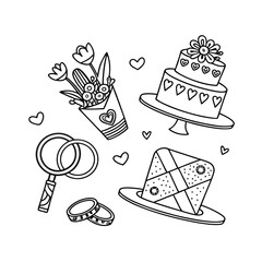 Valentine's day doodle set wedding rings