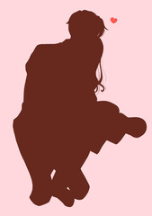 抱き合う男女　影絵