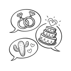 Valentine's day doodle set wedding rings