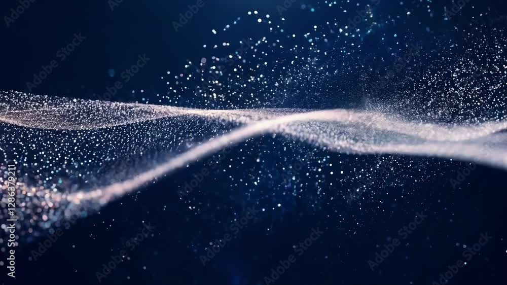 Poster slowly falling water droplets create mesmerizing patterns against a dark backdrop, capturing light a