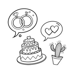 Valentine's day doodle set wedding rings