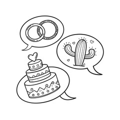 Valentine's day doodle set wedding rings