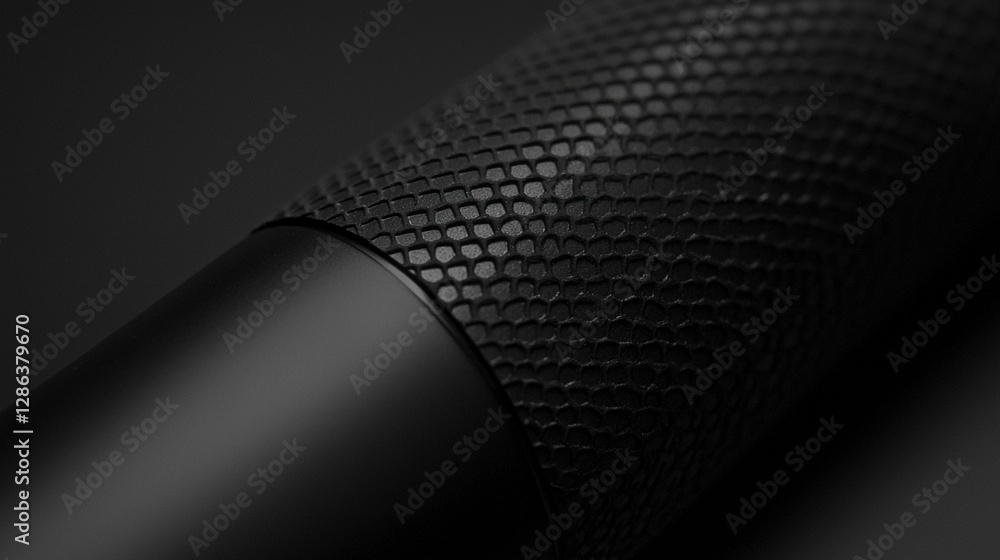 Poster close-up of a black textured cylindrical object with a smooth end cap.