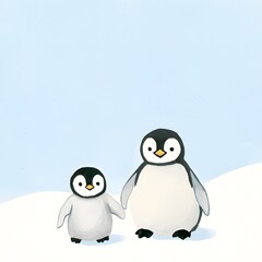 Obraz premium Two playful penguins standing together in a snowy landscape, showcasing their adorable characteristics and behavior