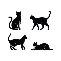 Cat Set  silhouette with white background