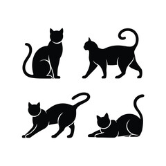 Cat Set  silhouette with white background
