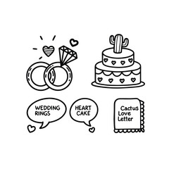 Valentine's day doodle set wedding rings