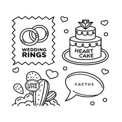 Valentine's day doodle set wedding rings