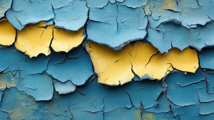 Obraz premium Cracked Paint Texture Blue Yellow Abstract Background