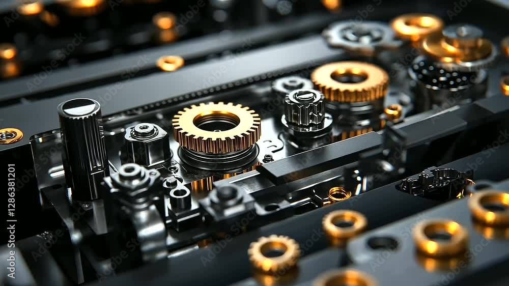 Poster a close-up of a car engine in a workshop, with a focus on intricate mechanical components like the p