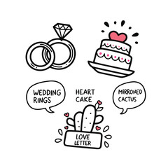 Valentine's day doodle set wedding rings