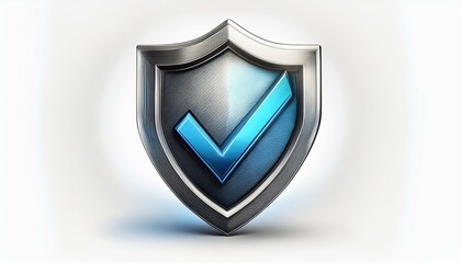 silver shield with a blue checkmark icon isolated on white background