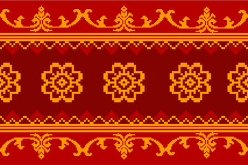 Seamless geometric pattern . pixel pattern. Design for clothing fabric textile ornamentation embroidery Hand stitched pattern . cultural stitching pixel art , Cross stitch pattern