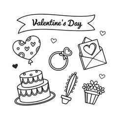 Valentine's day doodle set wedding rings