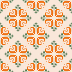 Traditional cross stitch needlework Geometric ethnic pattern . pixel horizontal Seamless vector Native ethnic pattern cross stitch border fabric clothing textile knitwear print texture