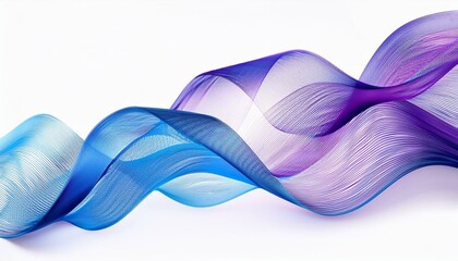Abstract wavy lines in blue and purple hues isolated on a white background, suggesting modern design or technology. 3D Rendering