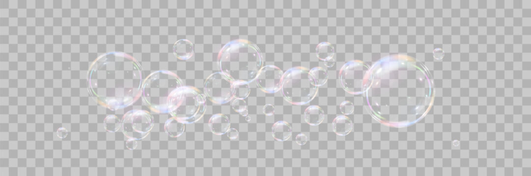 Transparent soap bubbles. For advertising, photo shoots and holidays.Vector image.