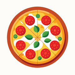 Deliciously Illustrated Pizza on a Red Plate