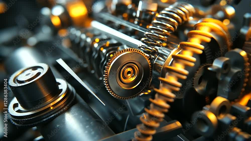 Poster a close-up of a car engine in a workshop, with a focus on intricate mechanical components like the p