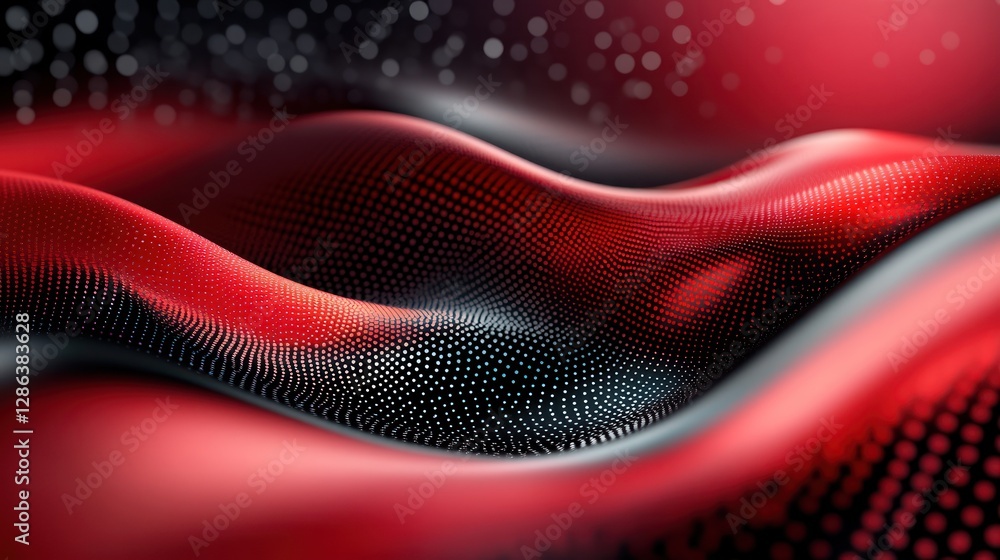Poster red digital wave flowing, abstract background, data visualization, tech design