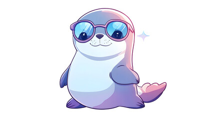 Obraz premium Cute Cartoon Seal with Sunglasses