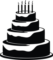 A black and white cake silhouette design - birthday cake silhouette design