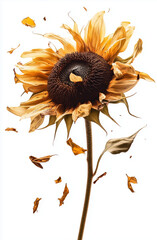 Withering Sunflower with Falling Petals Autumnal Floral Still Life Photography