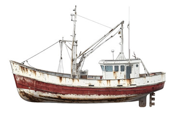 Naklejka premium Detailed illustration of a fishing boat in white and red color scheme