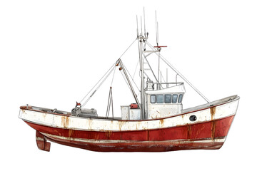 Naklejka premium Detailed illustration of a fishing boat in white and red color scheme