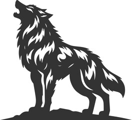 A muscular wolf howling with fur standing on edge animal vector silhouette