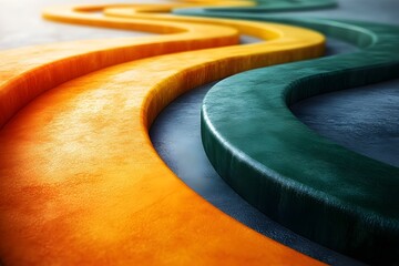 Abstract Colorful Pathways in Vibrant Orange and Green Tones