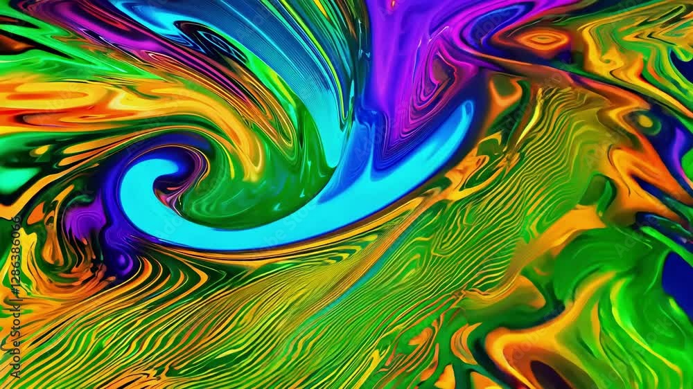 Poster bright colors are swirling together in an engaging and fluid dance, creating an eye-catching and cap