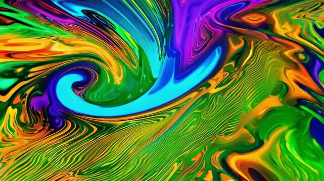 Bright colors are swirling together in an engaging and fluid dance, creating an eye-catching and captivating visual experience with intricate patterns and textures.