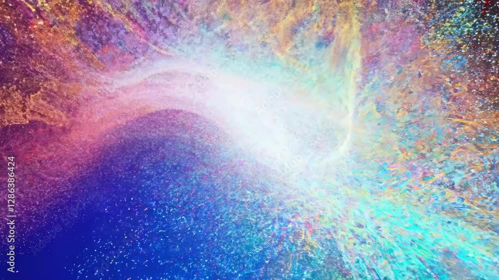 Poster the display features a dynamic explosion of colors swirling and blending together, evoking a sense o