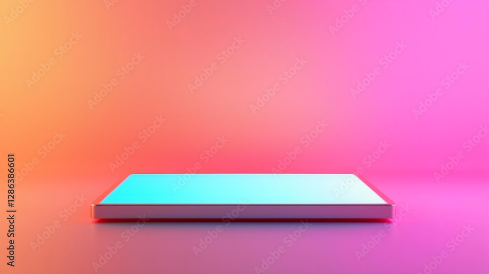 Poster abstract product display platform with vibrant gradients for showcasing items, copy space.