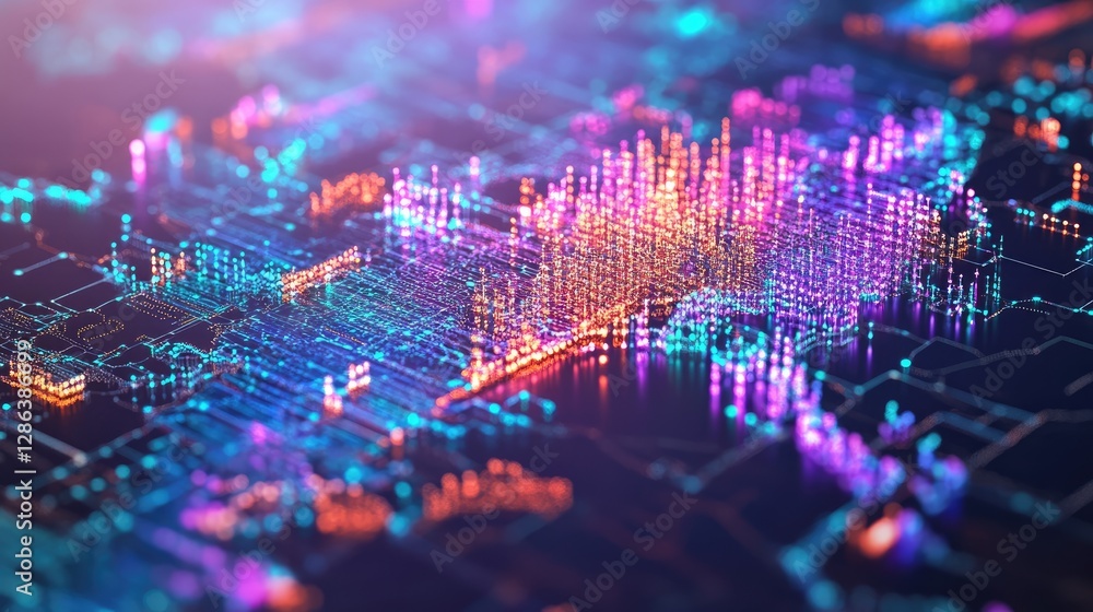 Poster abstract digital data visualization with colorful visual effects
