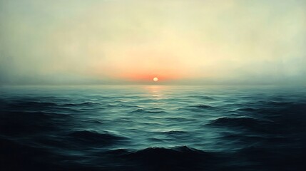 Serene ocean sunset glows softly with muted teal and orange hues. AI Generated