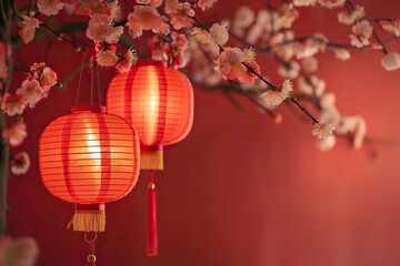 Obraz premium Beautiful holiday composition for happy celebrate chinese festival of lanterns, abstract vivid composition consists of fictional unreal fantastic vision on background