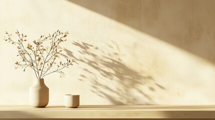 Minimalist Vase with Dried Branches and Soft Shadow on Wall